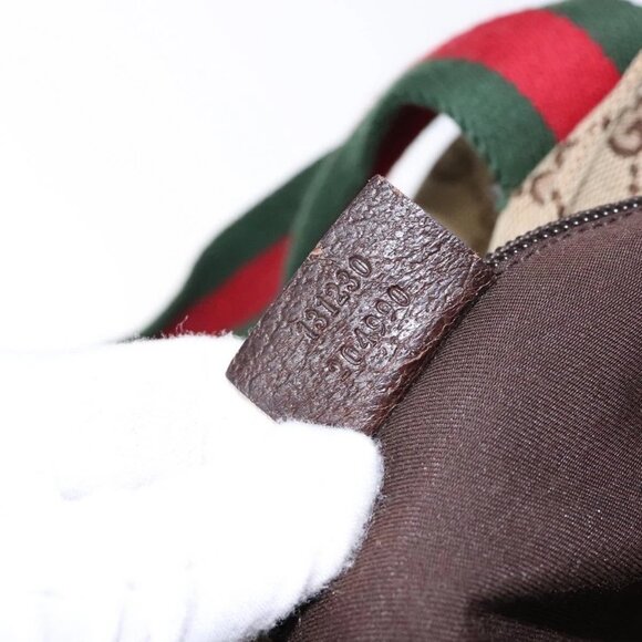 GUCCI GG Canvas Web Sherry Line Tote Bag Beige Red Green 131230 Auth ep10289 - Picture 11 of 16